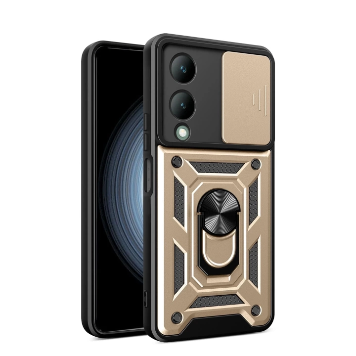 BFS  Vivo Y17S Kılıf Pars Lens Yüzüklü Silikon - Gold
