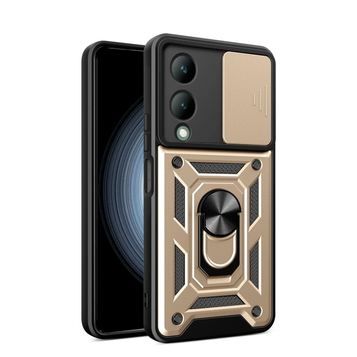 BFS Vivo Y17S Kılıf Pars Lens Yüzüklü Silikon - Gold
