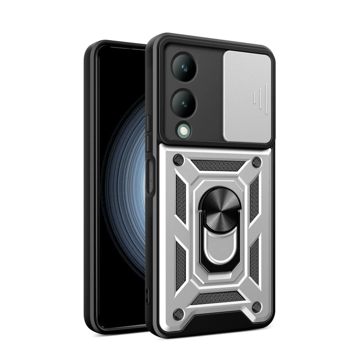 BFS  Vivo Y17S Kılıf Pars Lens Yüzüklü Silikon - Gümüş