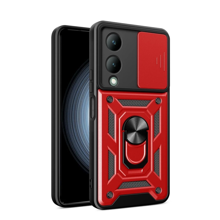 BFS  Vivo Y17S Kılıf Pars Lens Yüzüklü Silikon - Kırmızı