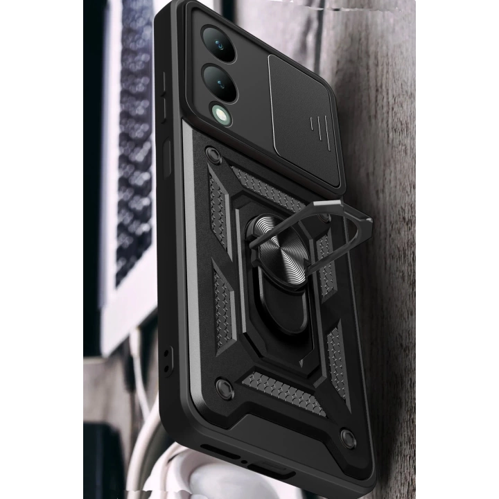 BFS  Vivo Y17S Kılıf Pars Lens Yüzüklü Silikon - Siyah