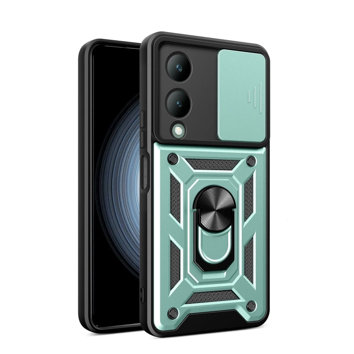 BFS  Vivo Y17S Kılıf Pars Lens Yüzüklü Silikon - Yeşil