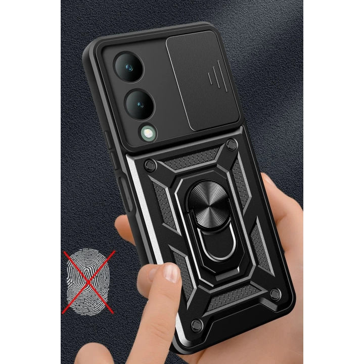 BFS  Vivo Y17S Kılıf Pars Lens Yüzüklü Silikon - Yeşil