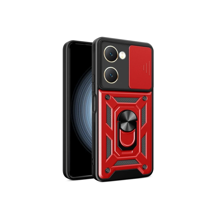 BFS  Vivo Y18 Kılıf Pars Lens Yüzüklü Silikon - Kırmızı