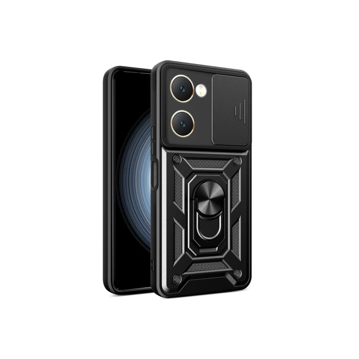 BFS Vivo Y18 Kılıf Pars Lens Yüzüklü Silikon - Siyah