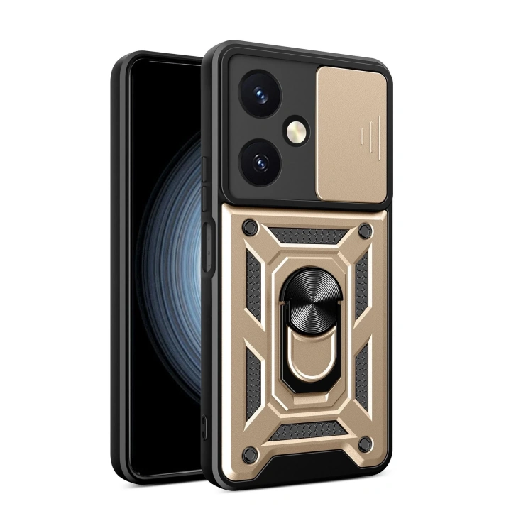 BFS Vivo Y27 Kılıf Pars Lens Yüzüklü Silikon - Gold