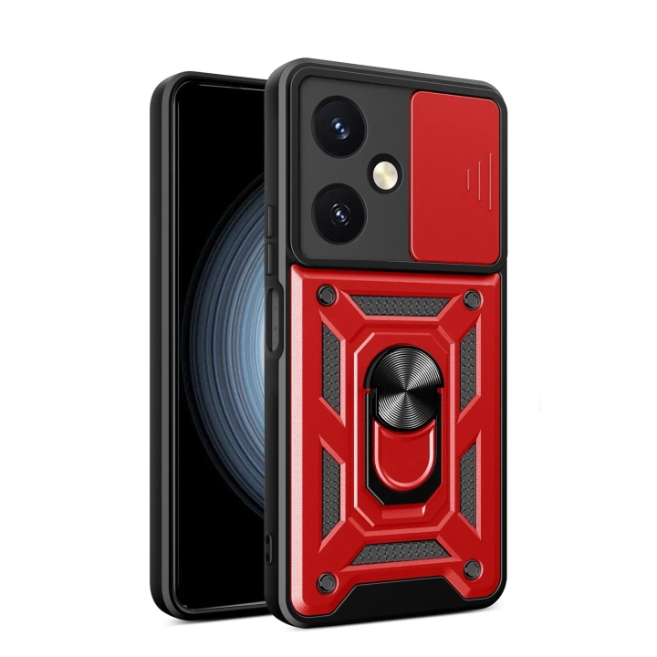 BFS  Vivo Y27 Kılıf Pars Lens Yüzüklü Silikon - Kırmızı
