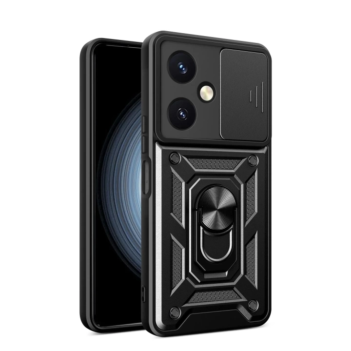 BFS  Vivo Y27 Kılıf Pars Lens Yüzüklü Silikon - Siyah