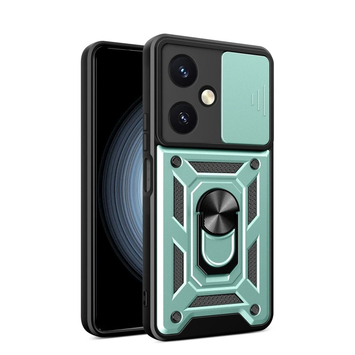 BFS Vivo Y27 Kılıf Pars Lens Yüzüklü Silikon - Yeşil