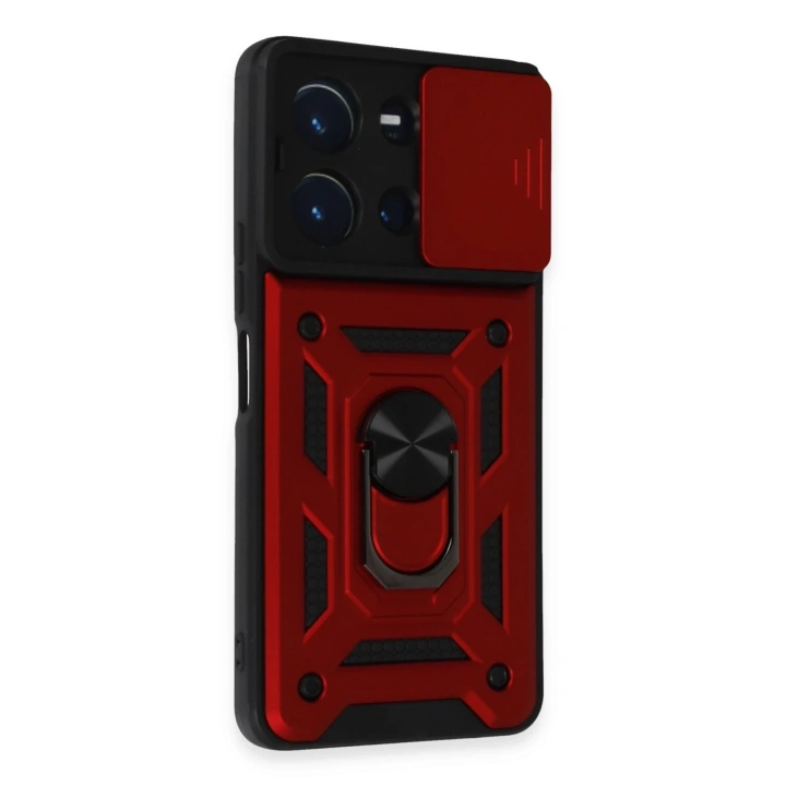 BFS  Vivo Y36 Kılıf Pars Lens Yüzüklü Silikon - Kırmızı