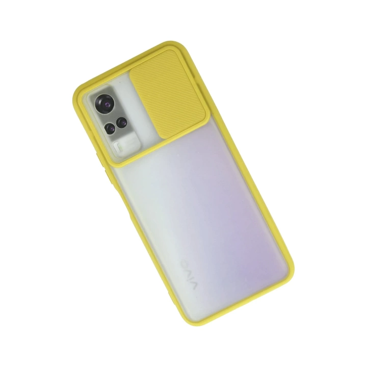BFS  Vivo Y53S Kılıf Palm Buzlu Kamera Sürgülü Silikon - Sarı