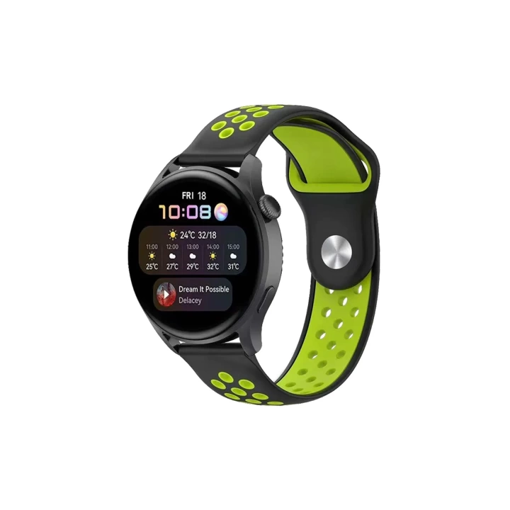 BFS  Watch 20mm Spor Delikli Kordon - Siyah-Yeşil