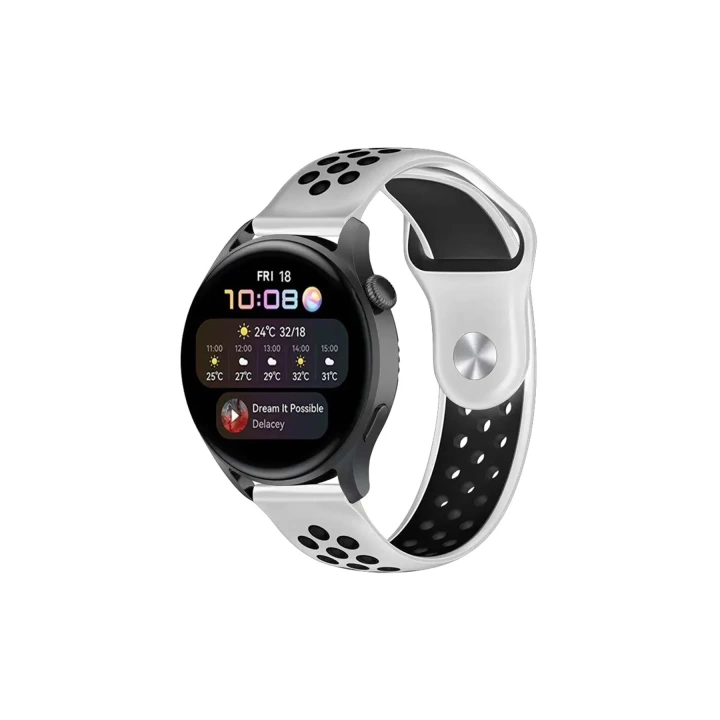 BFS  Watch 22mm Spor Delikli Kordon - Beyaz-Siyah