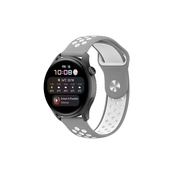 BFS  Watch 22mm Spor Delikli Kordon - Gri-Beyaz