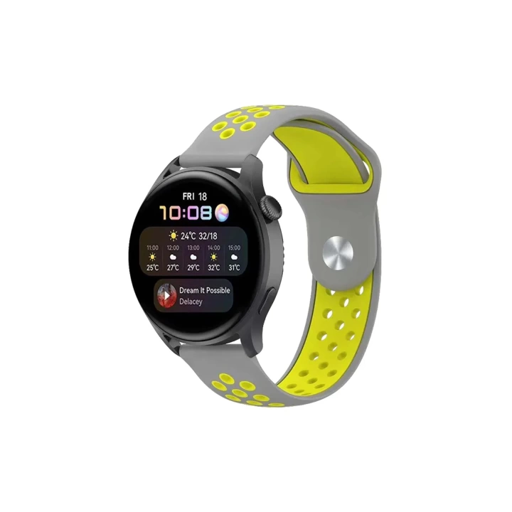 BFS  Watch 22mm Spor Delikli Kordon - Gri-Yeşil