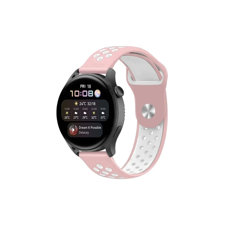 BFS  Watch 22mm Spor Delikli Kordon - Pembe-Beyaz