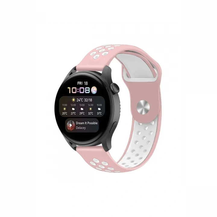 BFS  Watch 22mm Spor Delikli Kordon - Pembe-Beyaz