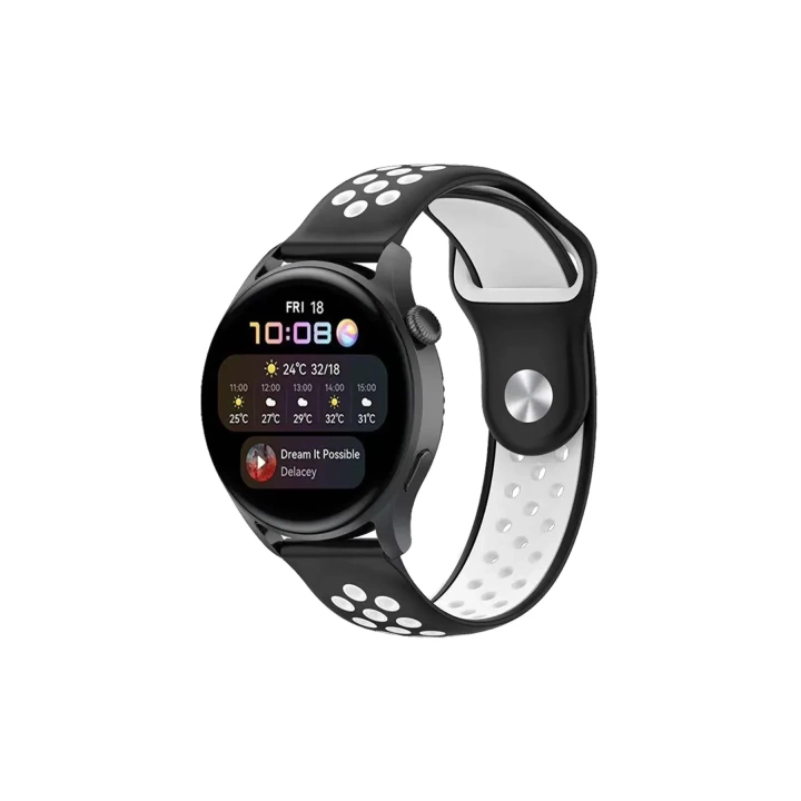 BFS  Watch 22mm Spor Delikli Kordon - Siyah-Beyaz