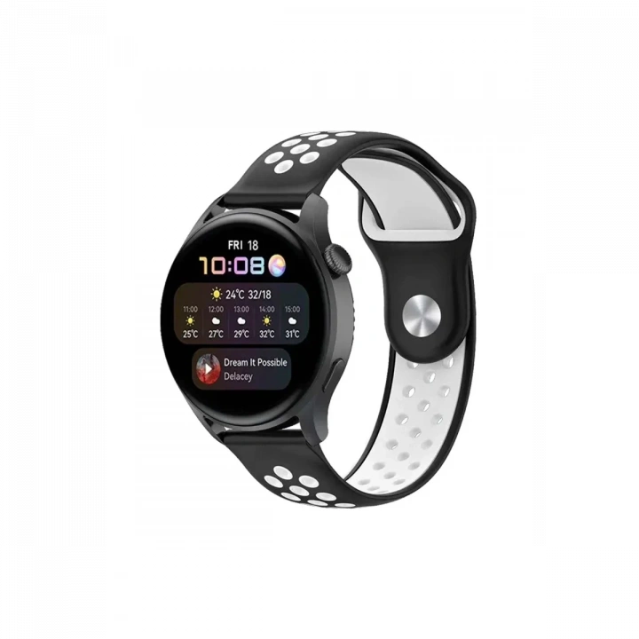 BFS  Watch 22mm Spor Delikli Kordon - Siyah-Beyaz