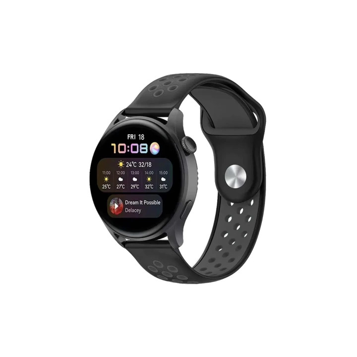 BFS  Watch 22mm Spor Delikli Kordon - Siyah-Füme
