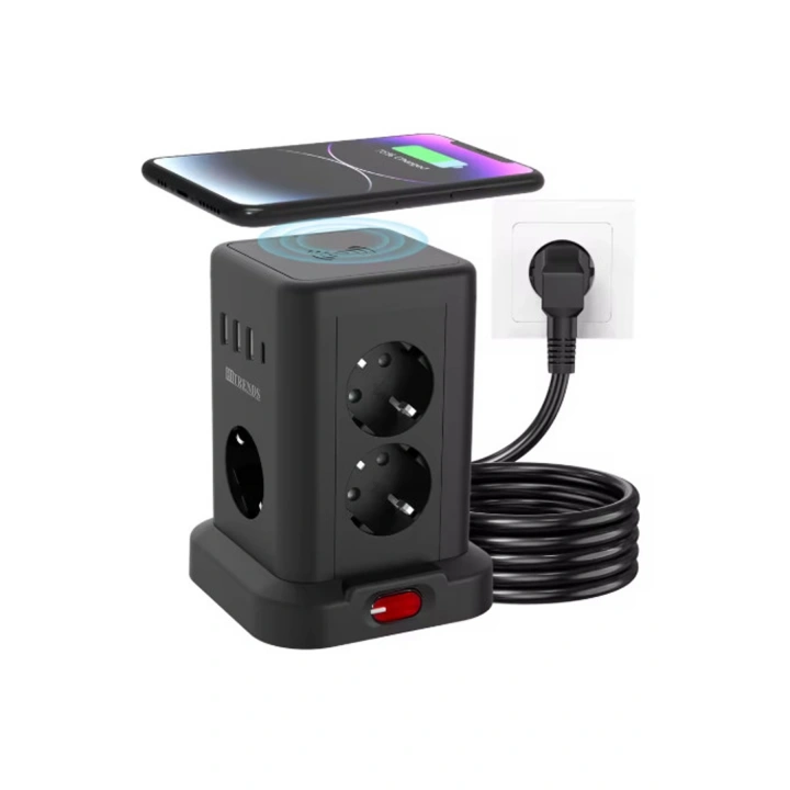 BFS Wp-707 3 Usb-a + 1 Type-c Çıkışlı Kule Tipi Akım Korumalı Çoklu Priz – Tek Tuş Kontrol Masaüstü
