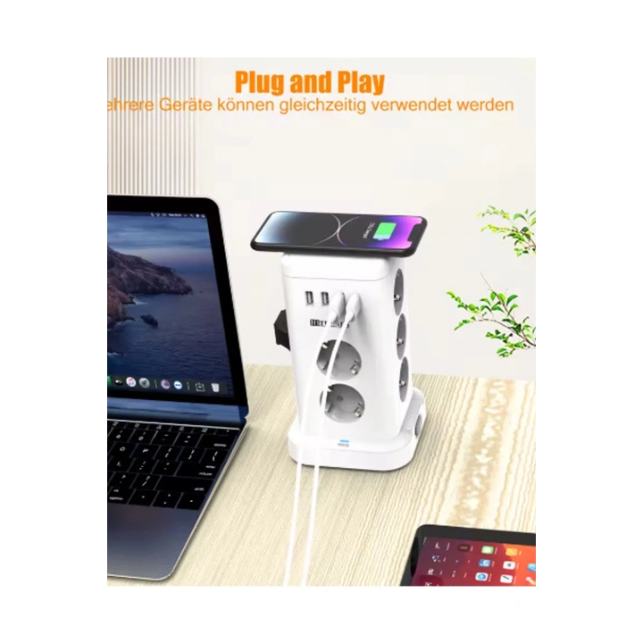 BFS Wp-707 3 Usb-a + 1 Type-c Çıkışlı Kule Tipi Akım Korumalı Çoklu Priz – Tek Tuş Kontrol Masaüstü