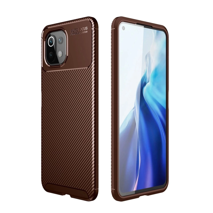 BFS  Xiaomi Mİ 11 Lite Kılıf Auto Focus Karbon Kapak - Kahverengi