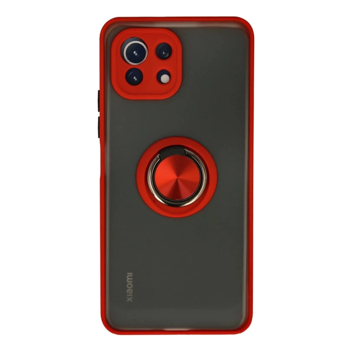 BFS Xiaomi Mİ 11 Lite Kılıf Montreal Yüzüklü Silikon Kapak - Kırmızı