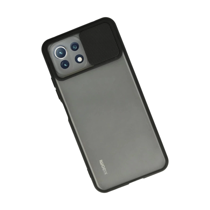 BFS  Xiaomi Mİ 11 Lite Kılıf Palm Buzlu Kamera Sürgülü Silikon - Siyah