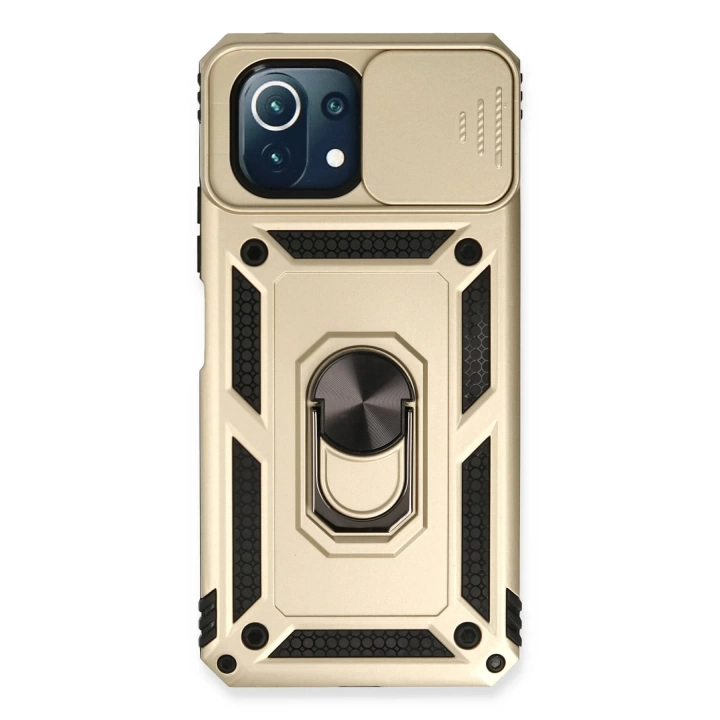 BFS  Xiaomi Mİ 11 Lite Kılıf Pars Lens Yüzüklü Silikon - Gold