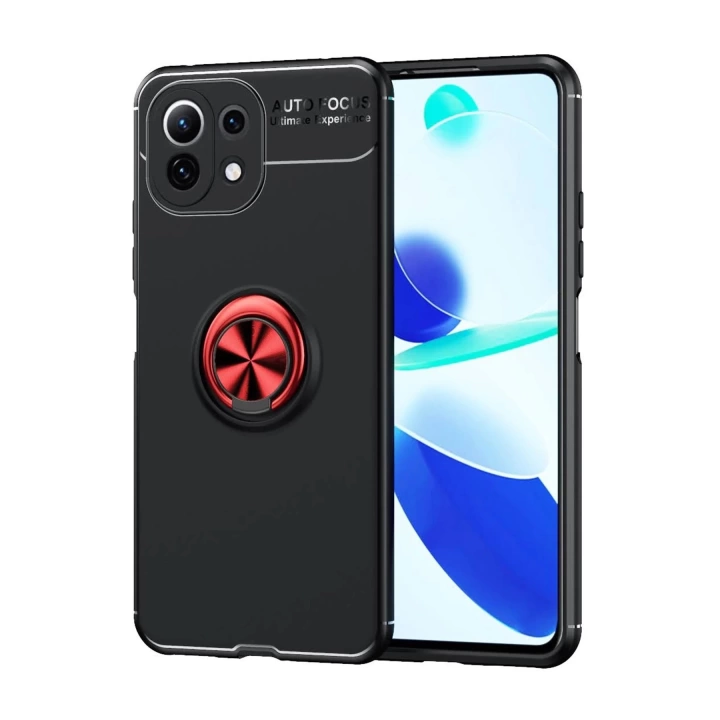 BFS  Xiaomi Mİ 11 Lite Kılıf Range Yüzüklü Silikon - Siyah-Kırmızı