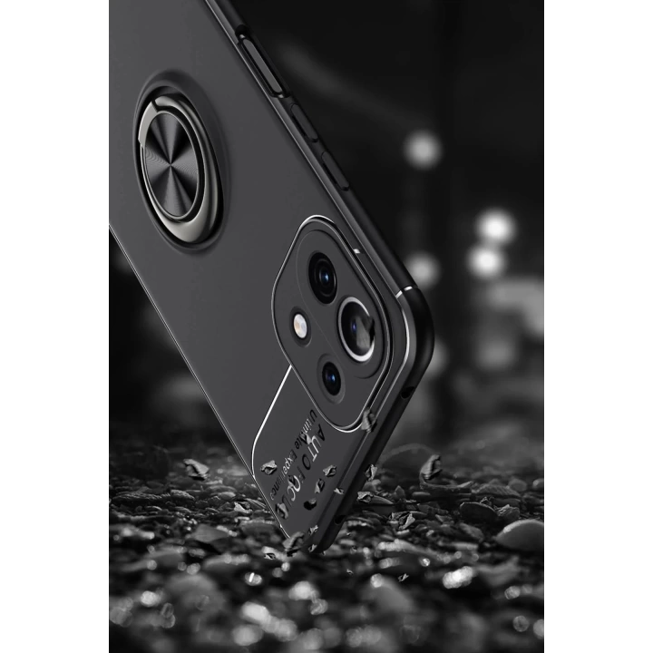 BFS  Xiaomi Mİ 11 Lite Kılıf Range Yüzüklü Silikon - Siyah-Kırmızı
