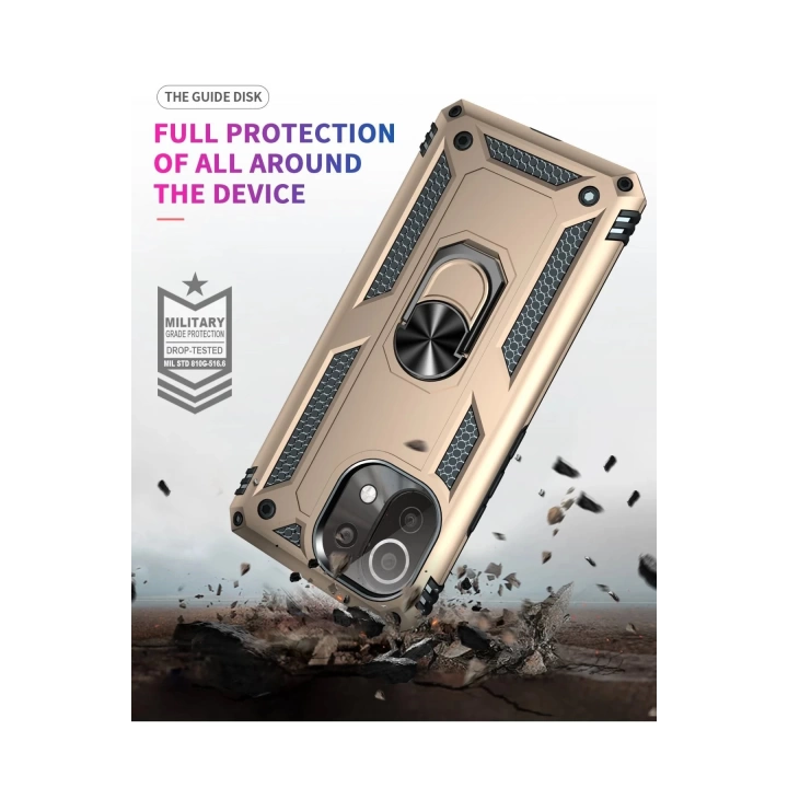 BFS  Xiaomi Mİ 11 Lite Kılıf Sofya Yüzüklü Silikon Kapak - Gold