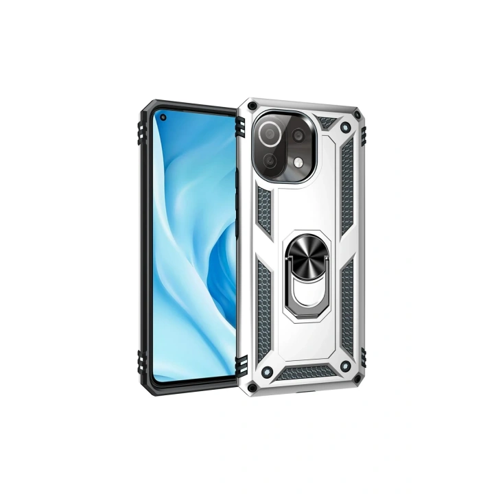 BFS  Xiaomi Mİ 11 Lite Kılıf Sofya Yüzüklü Silikon Kapak - Gümüş