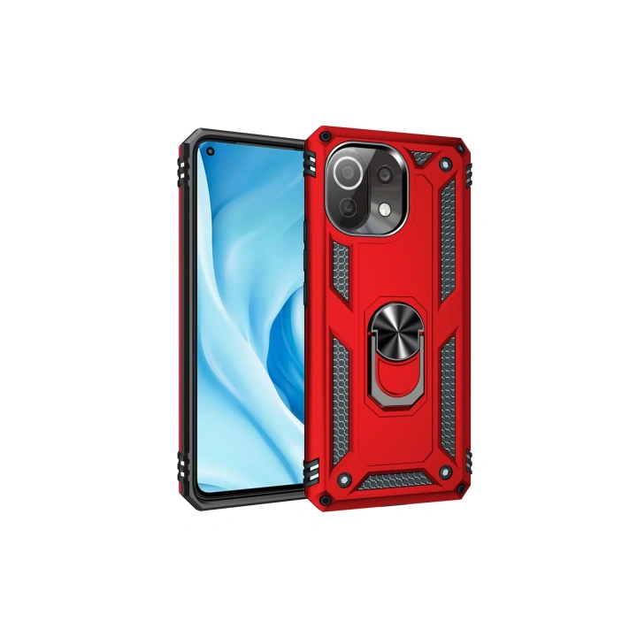 BFS  Xiaomi Mİ 11 Lite Kılıf Sofya Yüzüklü Silikon Kapak - Kırmızı