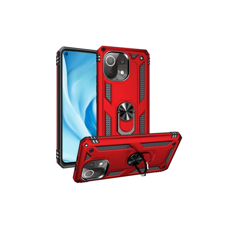 BFS  Xiaomi Mİ 11 Lite Kılıf Sofya Yüzüklü Silikon Kapak - Kırmızı