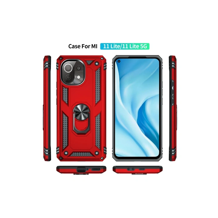 BFS  Xiaomi Mİ 11 Lite Kılıf Sofya Yüzüklü Silikon Kapak - Kırmızı