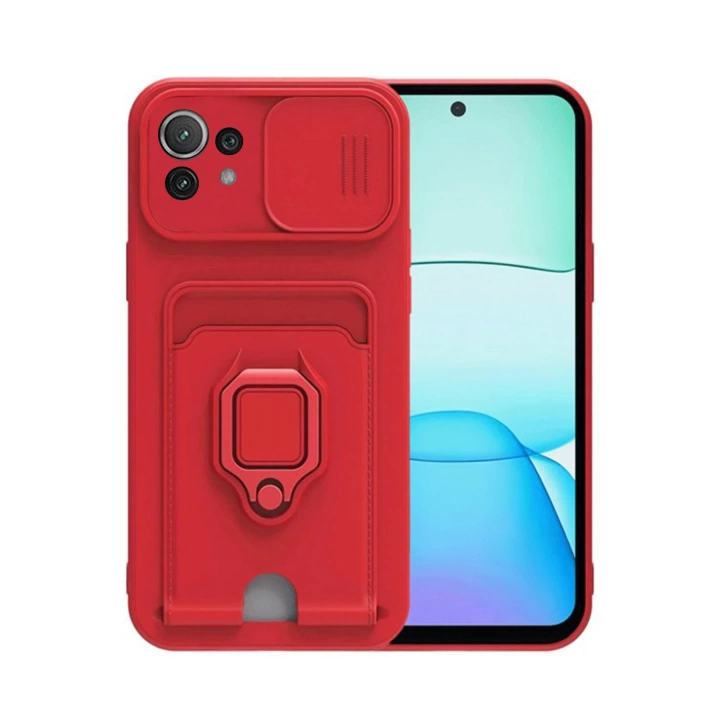 BFS  Xiaomi Mİ 11 Lite Kılıf Zuma Kartvizitli Yüzüklü Silikon - Kırmızı
