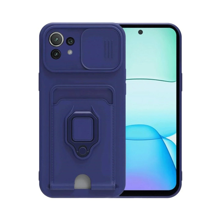 BFS  Xiaomi Mİ 11 Lite Kılıf Zuma Kartvizitli Yüzüklü Silikon - Lacivert