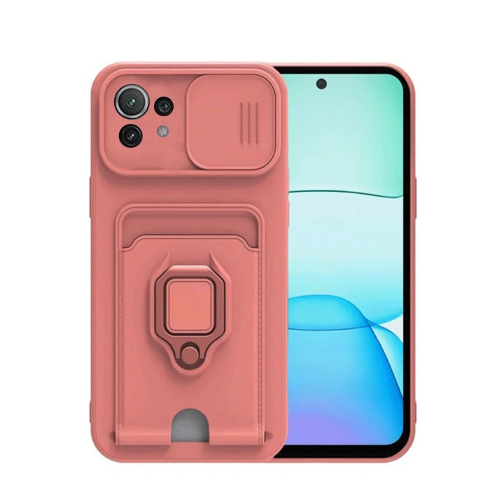 BFS  Xiaomi Mİ 11 Lite Kılıf Zuma Kartvizitli Yüzüklü Silikon - Pembe