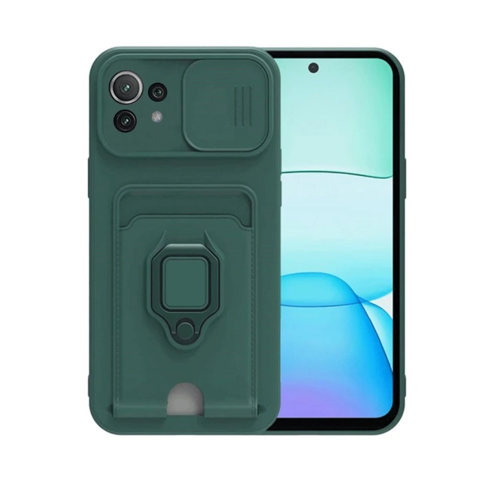 BFS  Xiaomi Mİ 11 Lite Kılıf Zuma Kartvizitli Yüzüklü Silikon - Yeşil