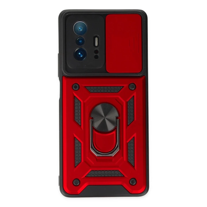 BFS  Xiaomi Mi 11T Pro Kılıf Pars Lens Yüzüklü Silikon - Kırmızı