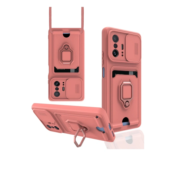 BFS  Xiaomi Mi 11T Pro Kılıf Zuma Kartvizitli Yüzüklü Silikon - Pembe