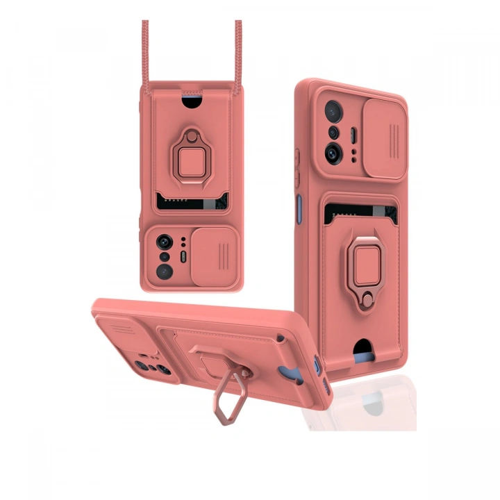 BFS  Xiaomi Mi 11T Pro Kılıf Zuma Kartvizitli Yüzüklü Silikon - Pembe