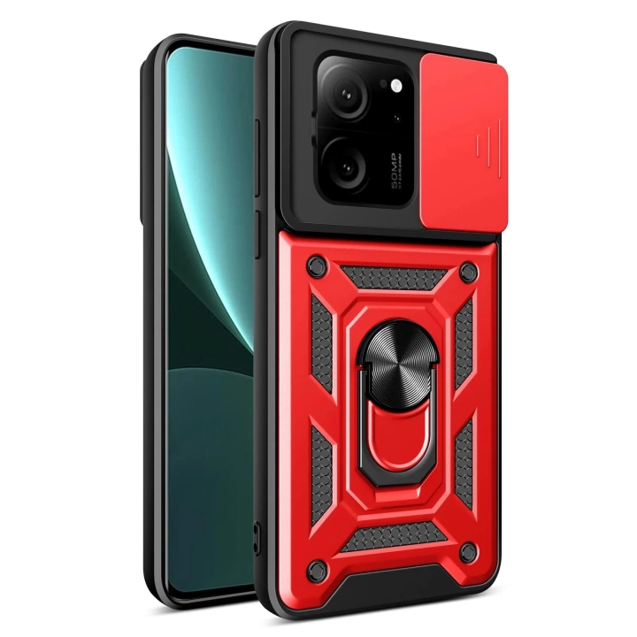 BFS  Xiaomi Mi 13T Pro Kılıf Pars Lens Yüzüklü Silikon - Kırmızı