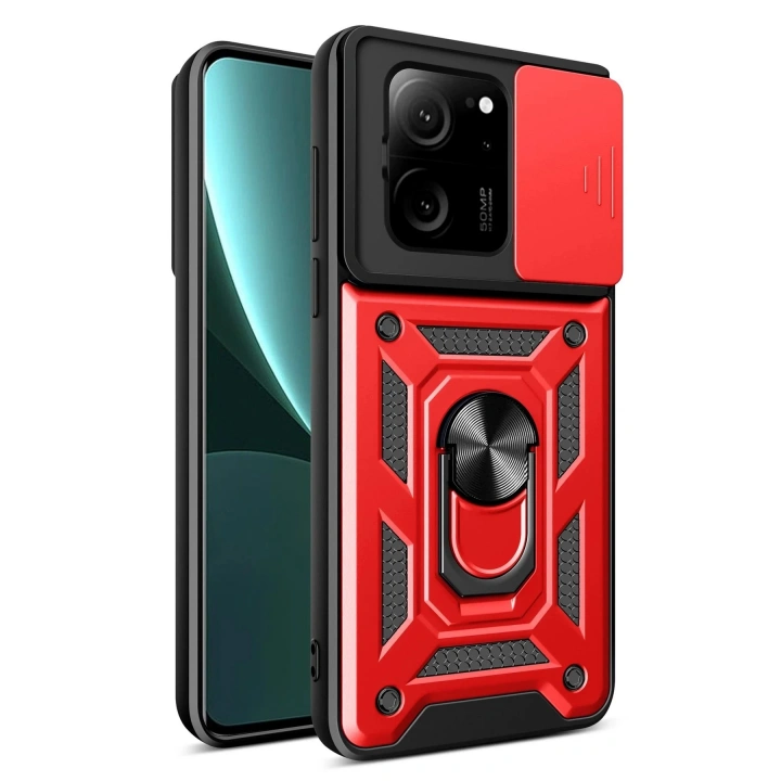 BFS Xiaomi Mi 13T Pro Kılıf Pars Lens Yüzüklü Silikon - Kırmızı