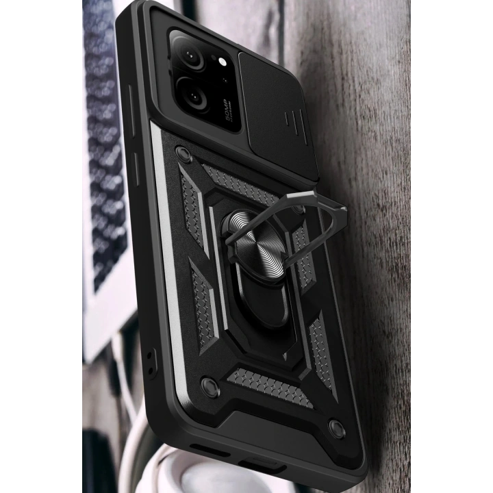 BFS Xiaomi Mi 13T Pro Kılıf Pars Lens Yüzüklü Silikon - Siyah