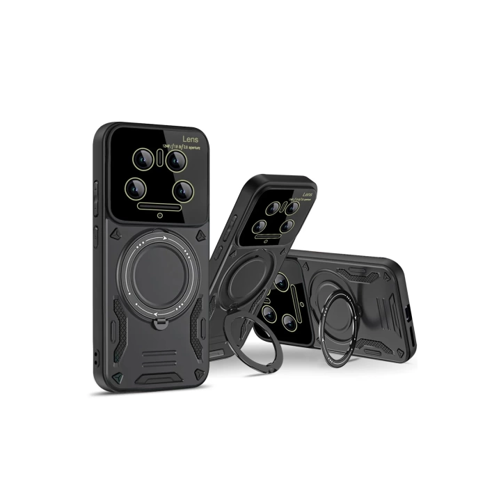 BFS  Xiaomi Mi 14 Ultra Kılıf Joy Lens Standlı Kapak - Siyah