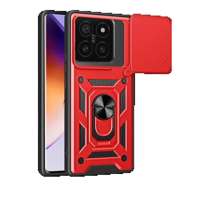 BFS  Xiaomi Mi 14T Pro Kılıf Pars Lens Yüzüklü Silikon - Kırmızı