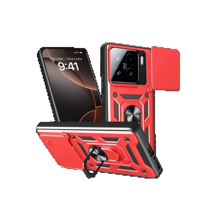 BFS  Xiaomi Mi 15 Kılıf Pars Lens Yüzüklü Silikon - Kırmızı